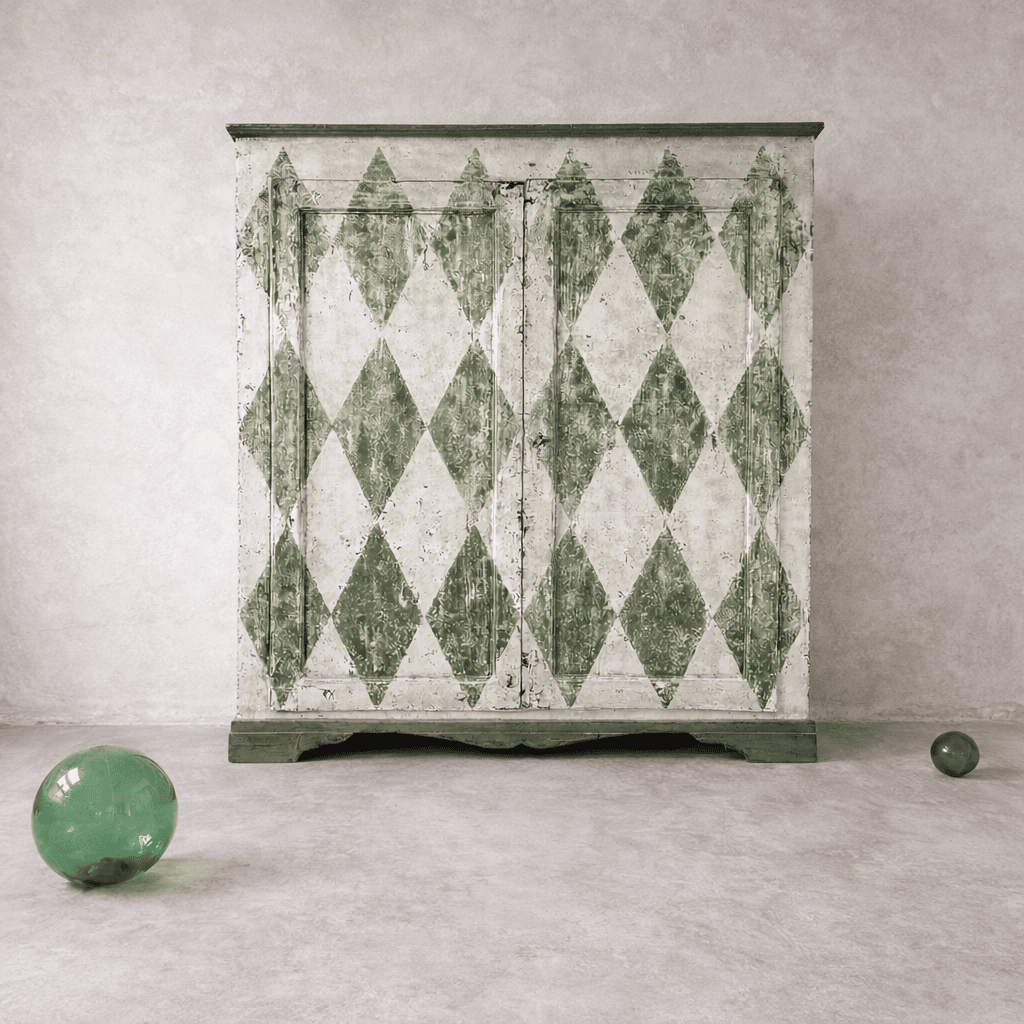 decorative painted cupboard harlequin design