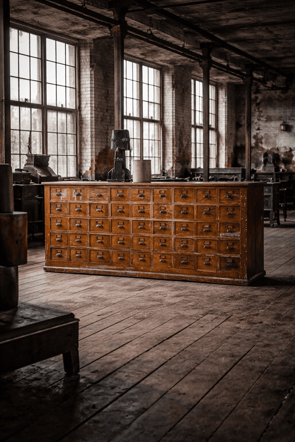 1930's Industrial Bank of Drawers - Image 9