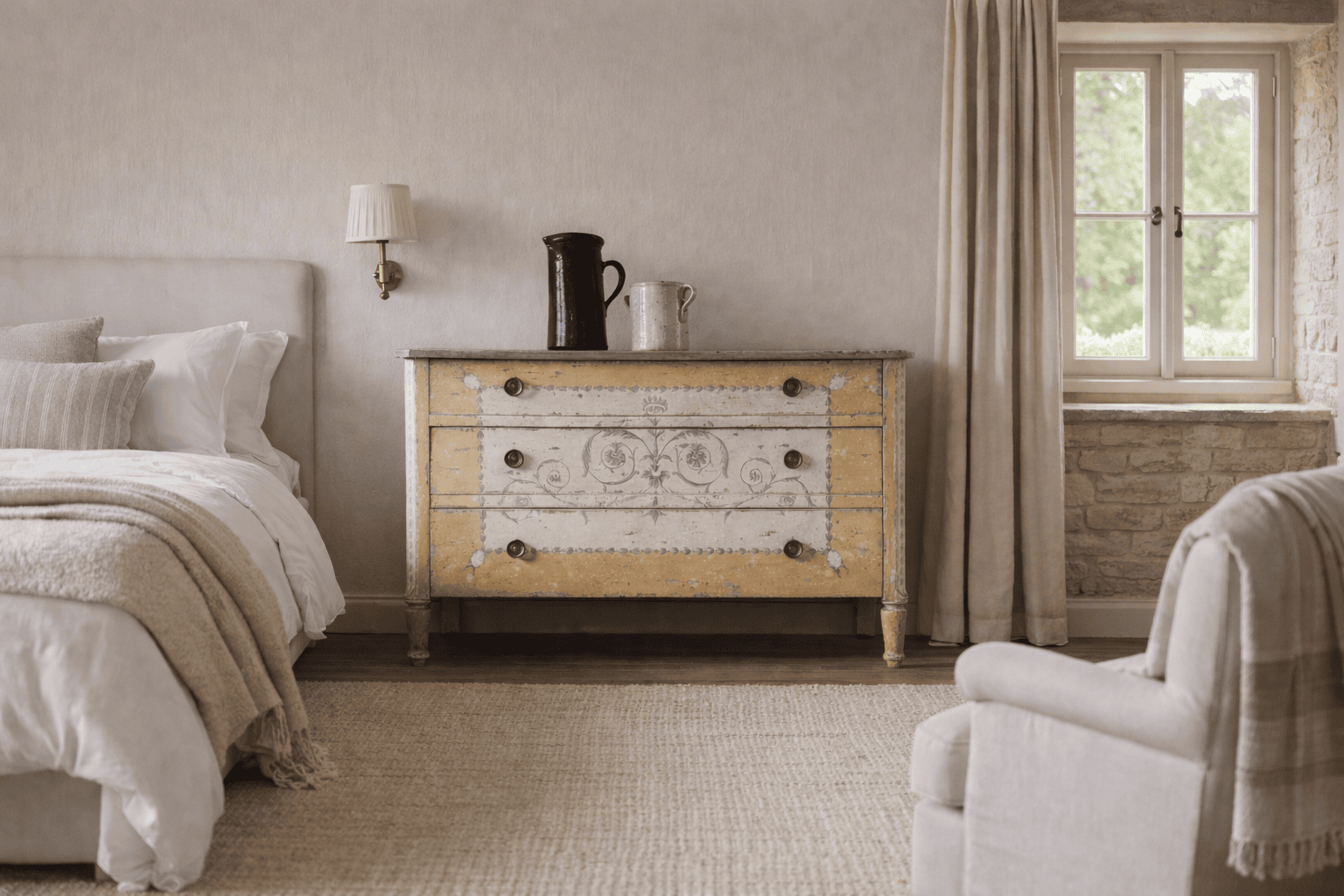 19th century French chest of drawers with original painted decoration