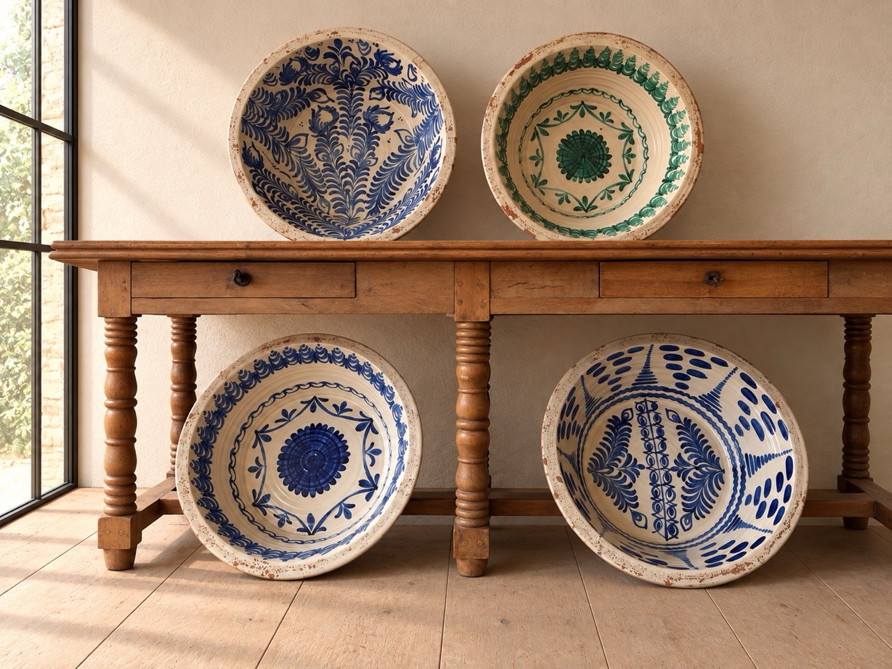 62 cm  Spanish Librillo Bowls 20th Century