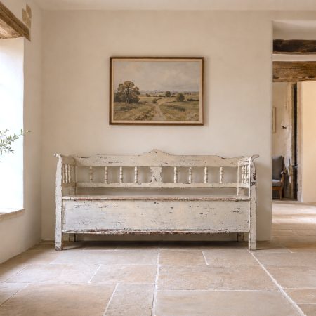 antique painted white swedish bench
