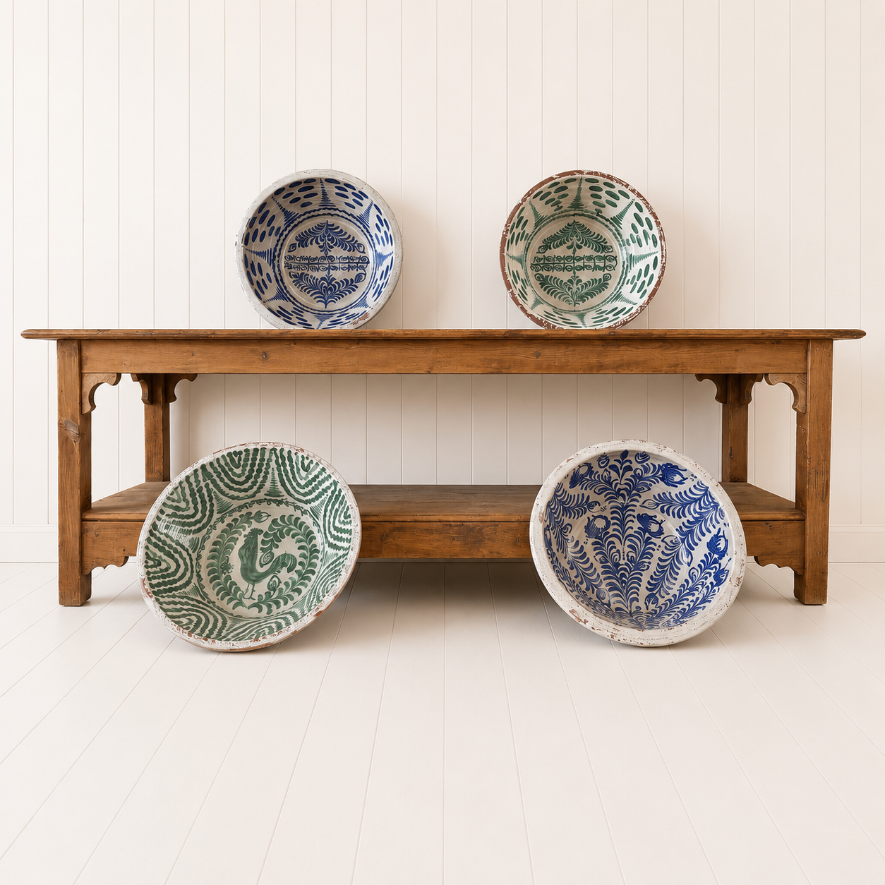 very large hand painted vintage bowls