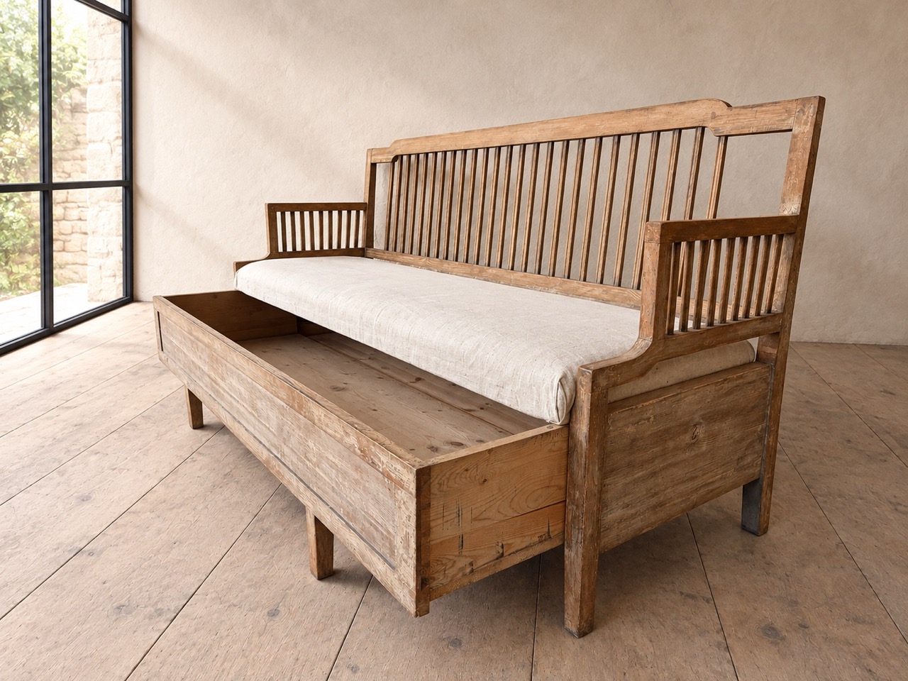Late 19th Century Swedish Painted Pine Settle Bench - Image 5
