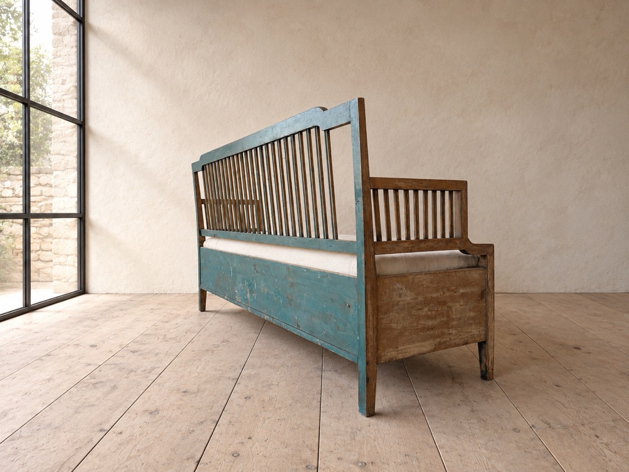 Late 19th Century Swedish Painted Pine Settle Bench - Image 11