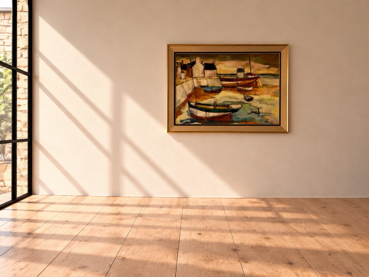 Large Mid-Century French Harbour Oil Painting - Image 4