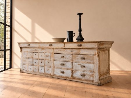 Large 1920s French Painted Shop Counter with Drawers