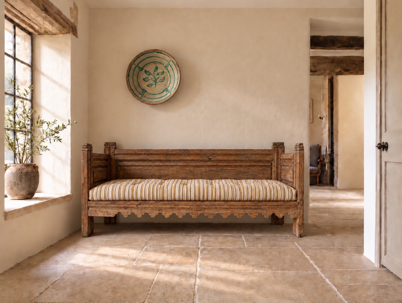 Large Antique Spanish Carved Wooden Bench – Circa 1800 - Image 2