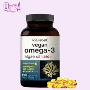 Naturebell Vegan Omega 3 Algae Oil Supplement Carrageenan Free, Plant-Based DHA & DPA Fish Oil Alternative Full Spectrum of Omega 3 with Flaxseed & ALA Lemon Flavored 120 Veggie Softgels