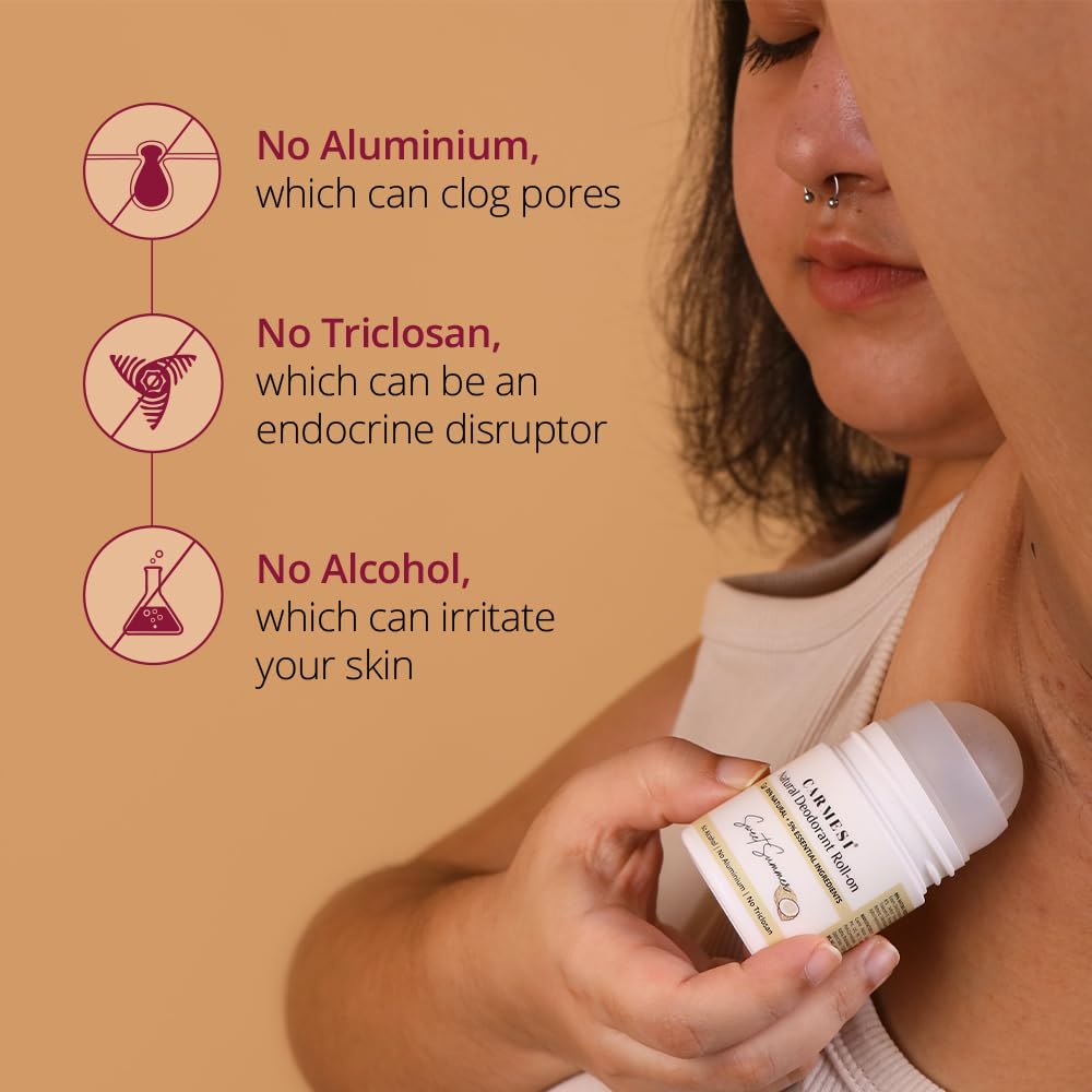 Carmesi Natural Underarm Roll On Deodorant for Women - Creamy Coconut & Vanilla Fragrance 50 ml - Image 2