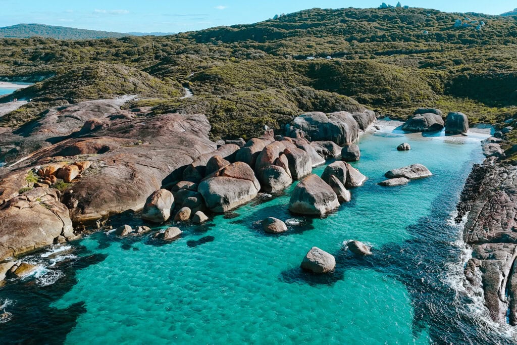 Turquoise water and view of elephant rocks near Denmark, WA