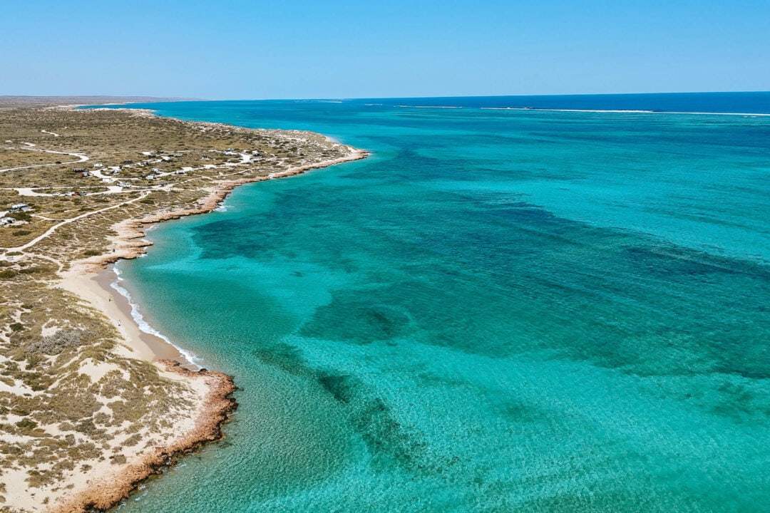 Aerial view of Osprey Bay, one of the best spots to snorkel in Exmouth