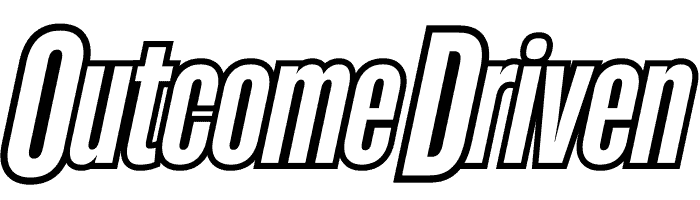 Outcome driven logo, branding, professional, modern design representing focus on results and success in business strategies.