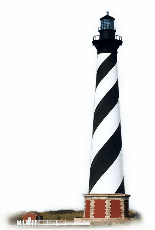 Lighthouse guiding ships along Outer Banks coast.