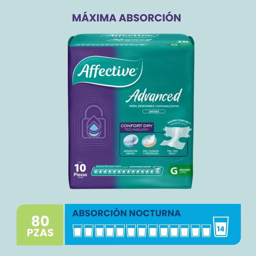 Pañales para Adulto, Affective Advanced, Unisex, Talla Grande, 80 Piezas