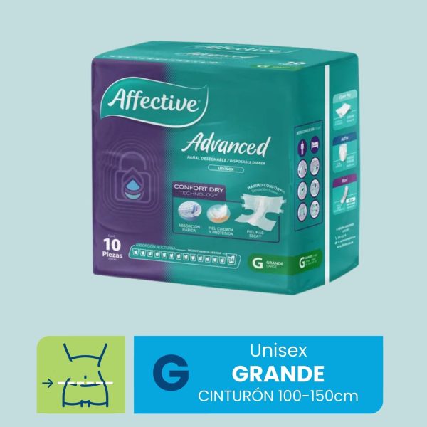 Pañales para Adulto, Affective Advanced, Unisex, Talla Grande, 80 Piezas