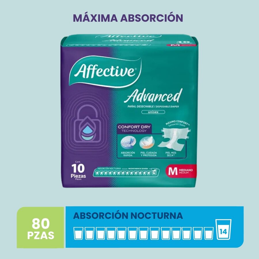 Pañales para Adulto, Affective Advanced, Unisex, Talla Mediano, 80 Piezas