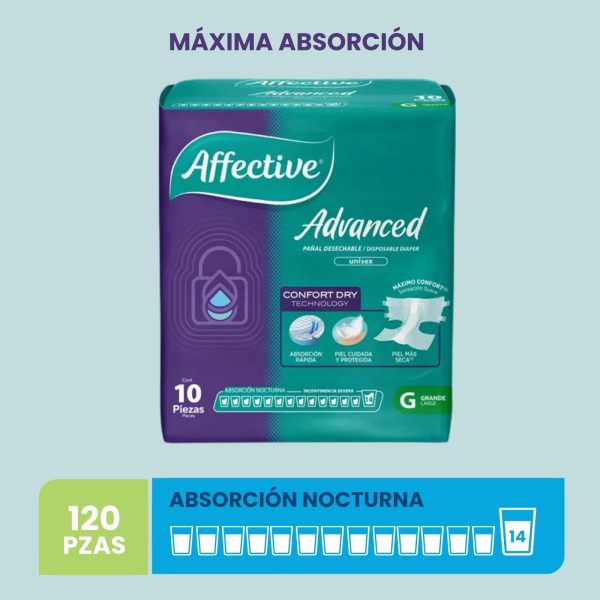 Pañales para Adulto, Affective Advanced, Unisex, Talla Grande, 120 Piezas