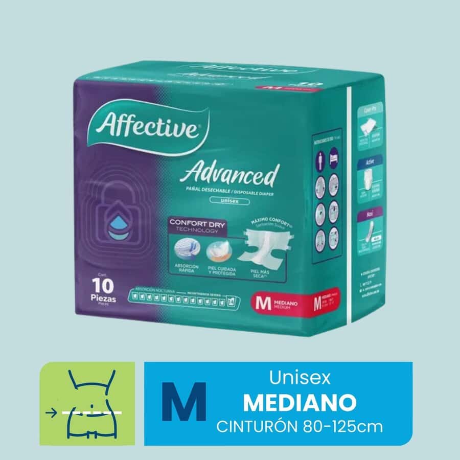 Pañales para Adulto, Affective Advanced, Unisex, Talla Mediano, 80 Piezas