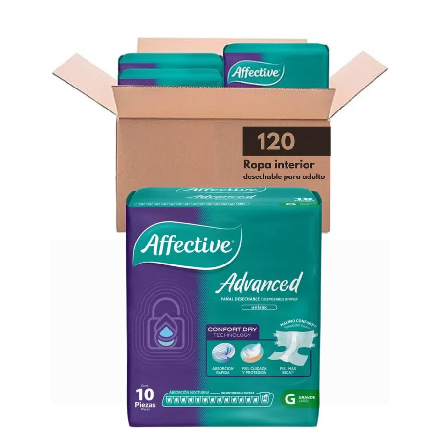 Pañales para Adulto, Affective Advanced, Unisex, Talla Grande, 120 Piezas