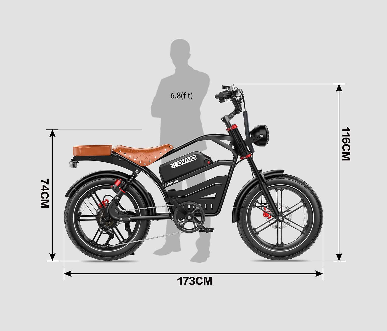 Rower elekktryczny OVIVO HYPER GO Wymiary