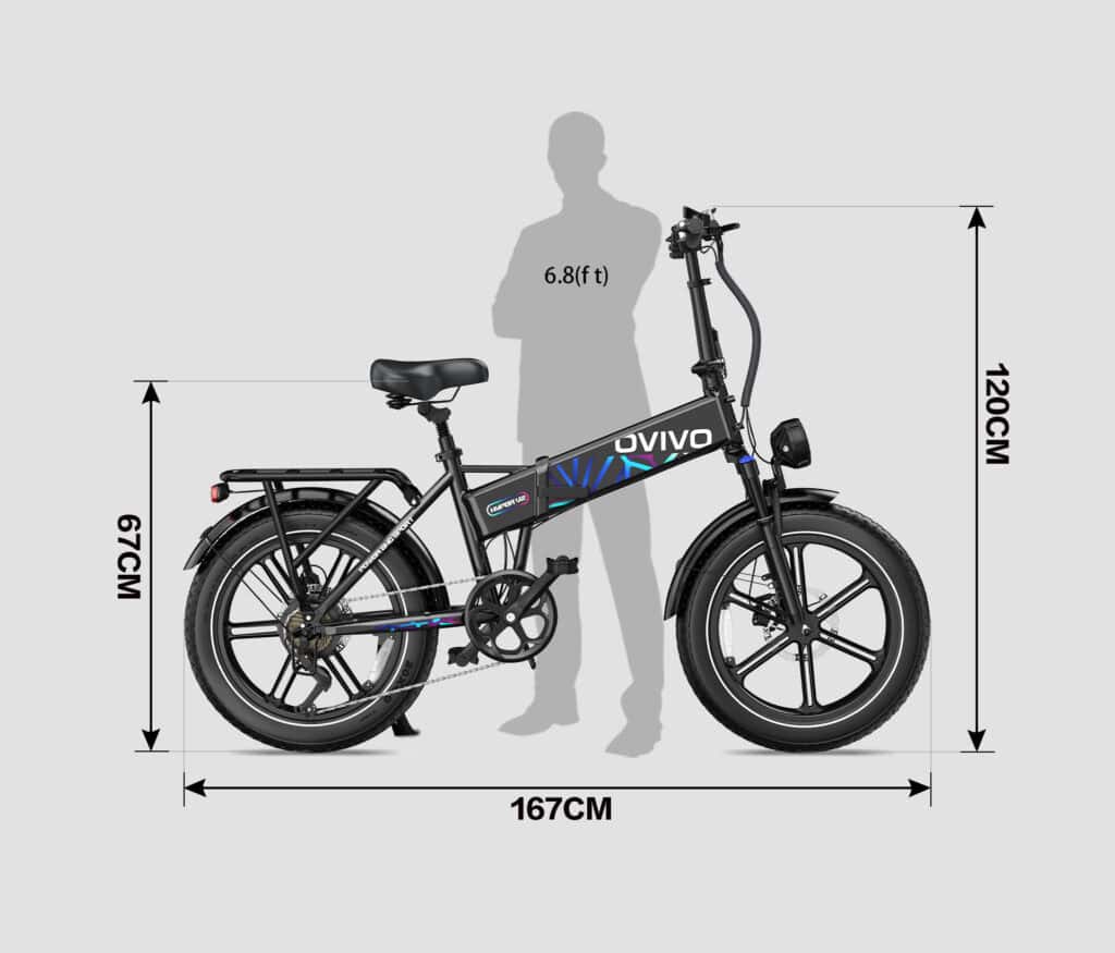 Rower elektryczny OVIVO HYPER V2 wymiary