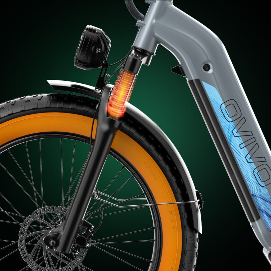 Rower elektryczny OVIVO Hyper V6 amortyzacja