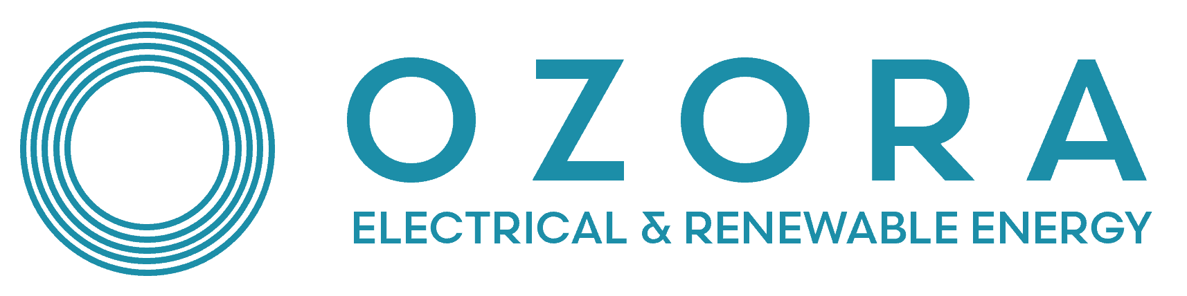 Ozora logo featuring circular design and text "Ozora Electrical & Renewable Energy," emphasizing commercial electrical services and renewable energy solutions.