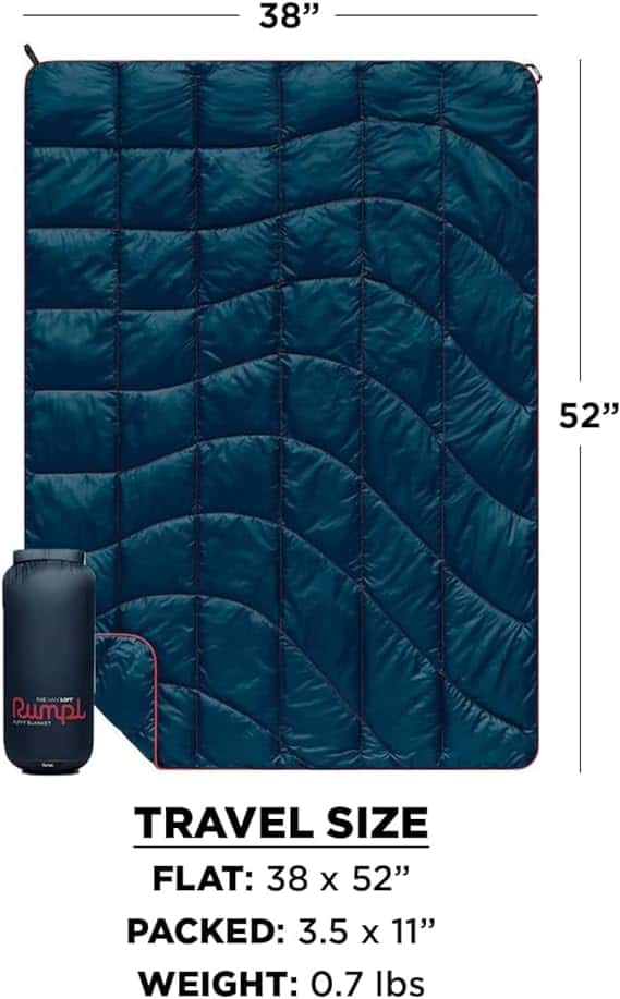 Rumpl The NanoLoft Puffy Blanket | Indoor Outdoor Camping Blanket for Traveling, Picnics, Beach Trips, Concerts | 38" x 52" | Pyro Tri-Fade, Travel - Image 4