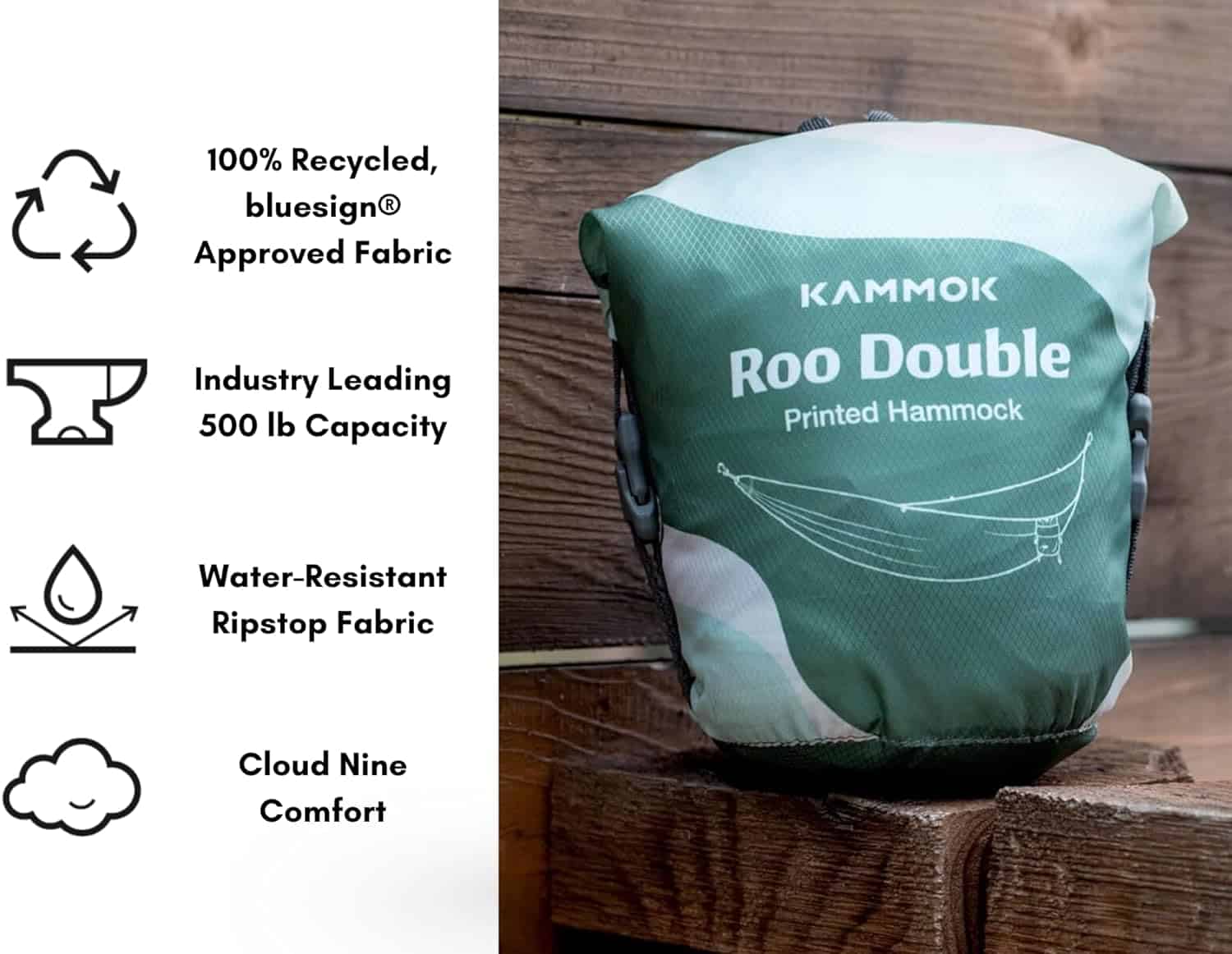 KAMMOK: Roo Double Hammock | Made from Strong & 100% Recycled Water Resistant Ripstop Fabric | Comfortable, Packable, Lightweight (Lifetime Adventure Grade Warranty), Ocean Print - Image 2