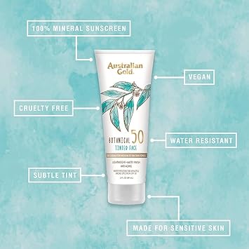 Australian Gold Botanical SPF 50 Tinted Sunscreen for Face, Non-Chemical BB Cream & Mineral Sunscreen, Water-Resistant, Matte Finish, For Sensitive Facial Skin, Medium to Tan Skin Tones, 3 FL Oz - Image 4