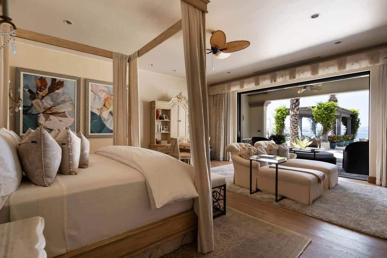 Interior View Of Master Bedroom With Four-Poster Bed And Balcony At Casa Luna Escondida In Espiritu Del Mar, Palmilla