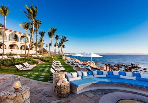 Luxury Oceanfront Lounge Area At One&Amp;Only Palmilla Los Cabos With Palm Trees And Sea Views.