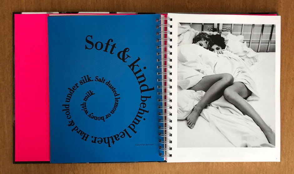 Soft and Kinpui photo book featuring a black and white photo of two women lying in bed, intimate and artistic fashion photography by Pamela Hanson.