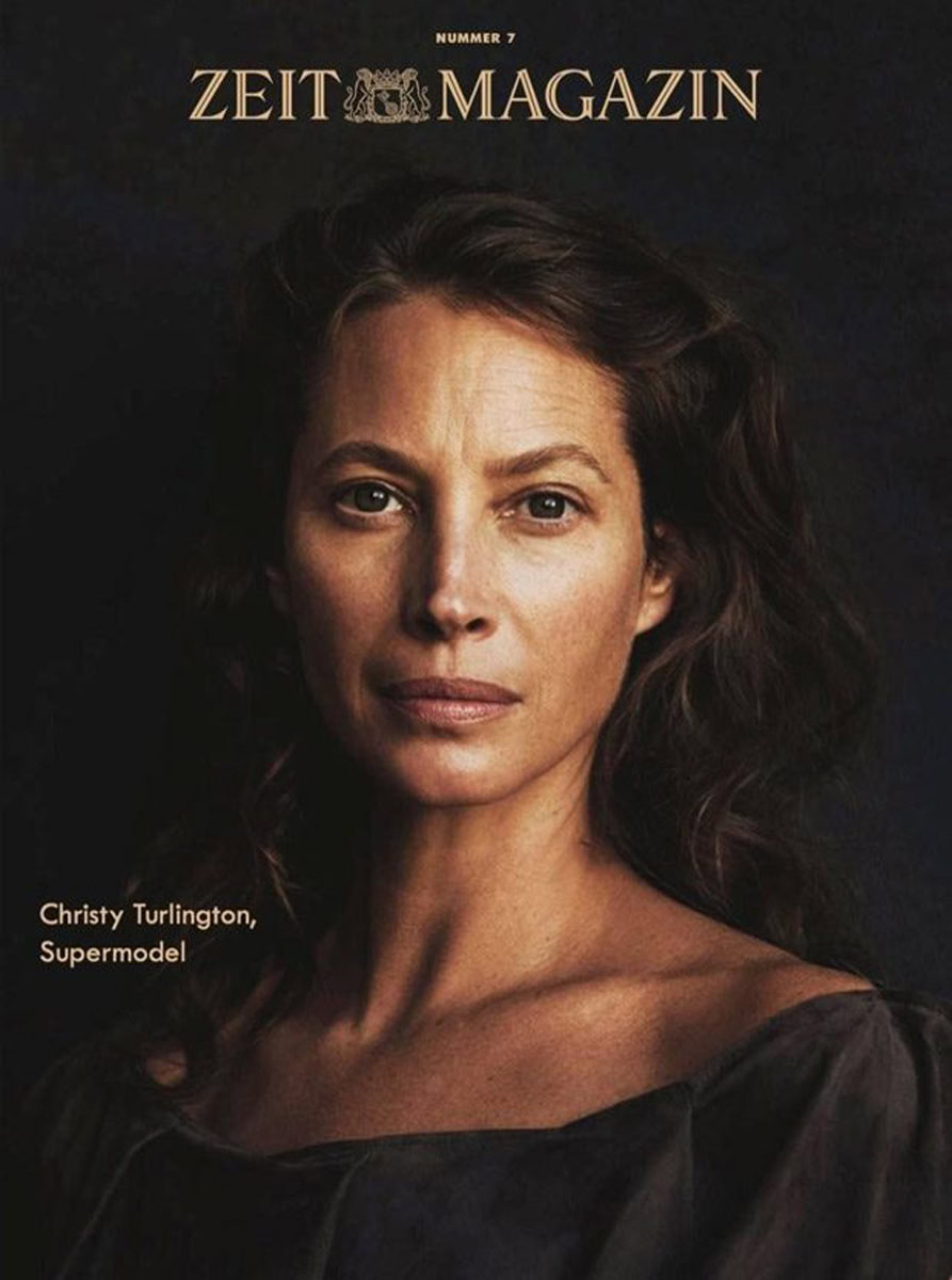 Elegant portrait of supermodel Christy Turlington on Zeit Magazin cover, showcasing high-fashion photography by Pamela Hanson.