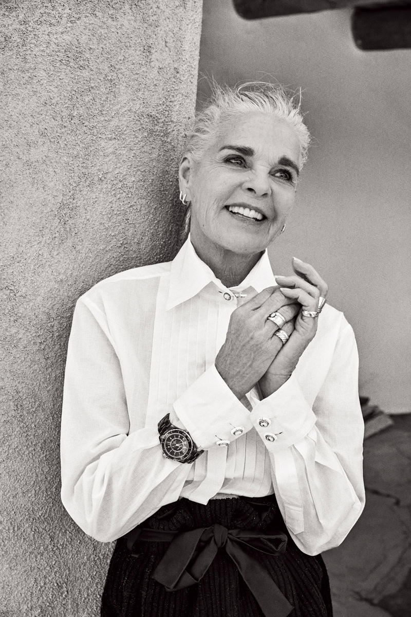 Elegant senior woman portrait in black and white, showcasing timeless beauty and style, captured by Pamela Hanson Photography.