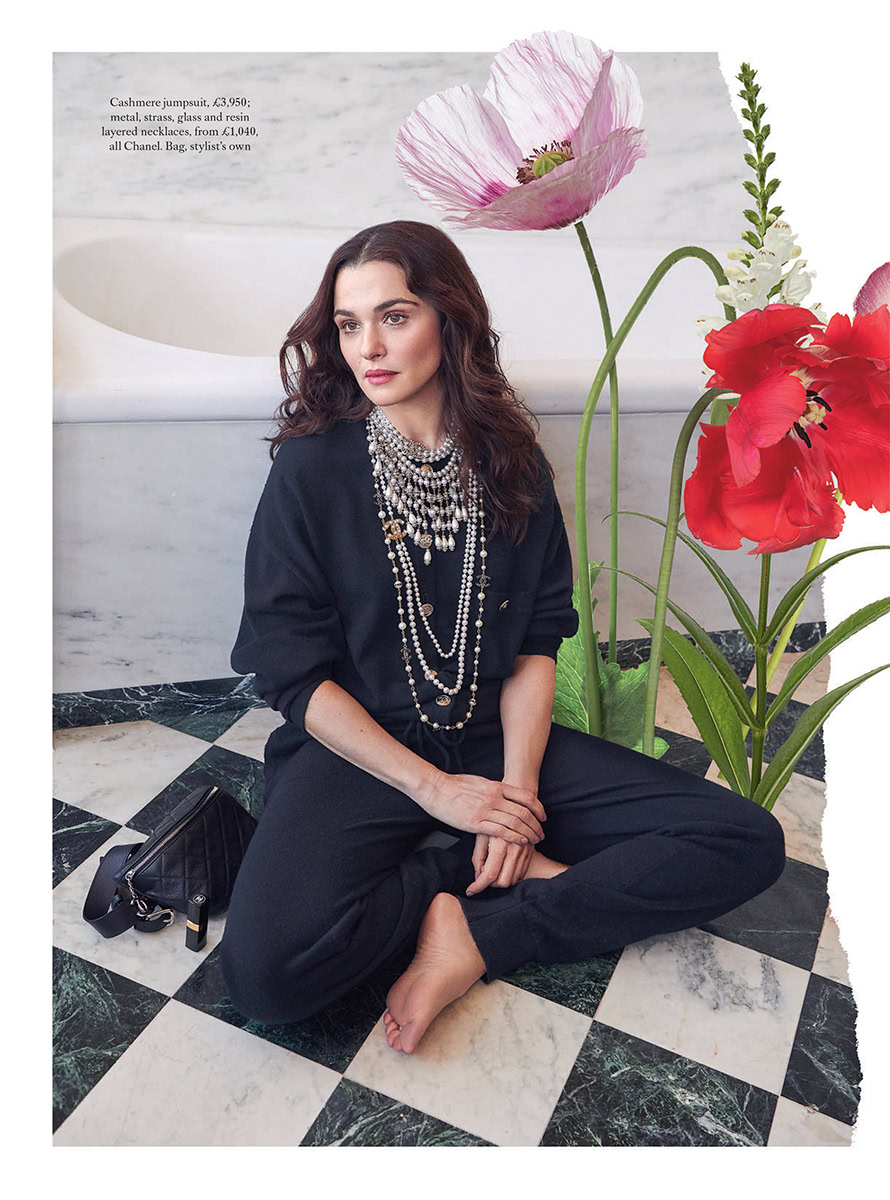 Cashmere jumpsuit with layered necklaces in a sophisticated fashion portrait by Pamela Hanson.