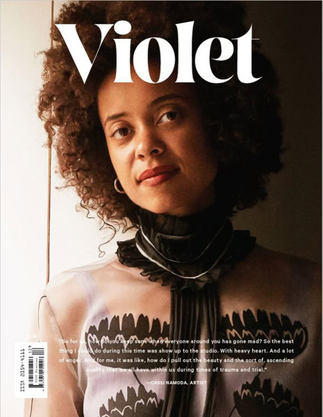 Violet magazine cover featuring a portrait of a woman with curly hair and artistic fashion styling, showcasing Pamela Hanson Photography's elegant and expressive photography work for fashion and art editorials.