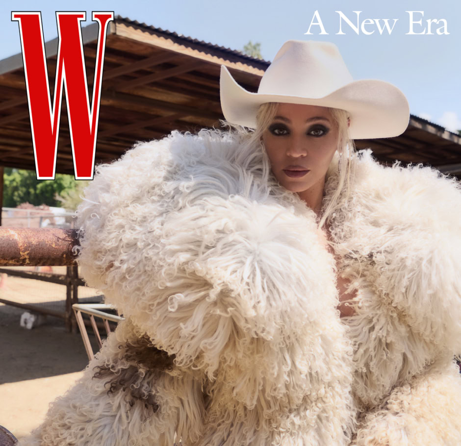 Fluffy white shearling coat with a white cowboy hat, outdoor rodeo setting, luxury fashion photography, glamour modeling, western-inspired style, high-resolution image.