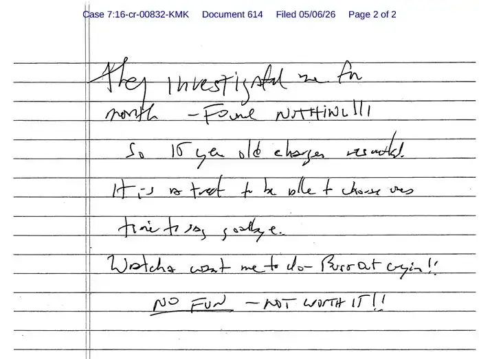 Un juez de Nueva York publica la supuesta nota de suicidio de Jeffrey Epstein en un documento judici.
