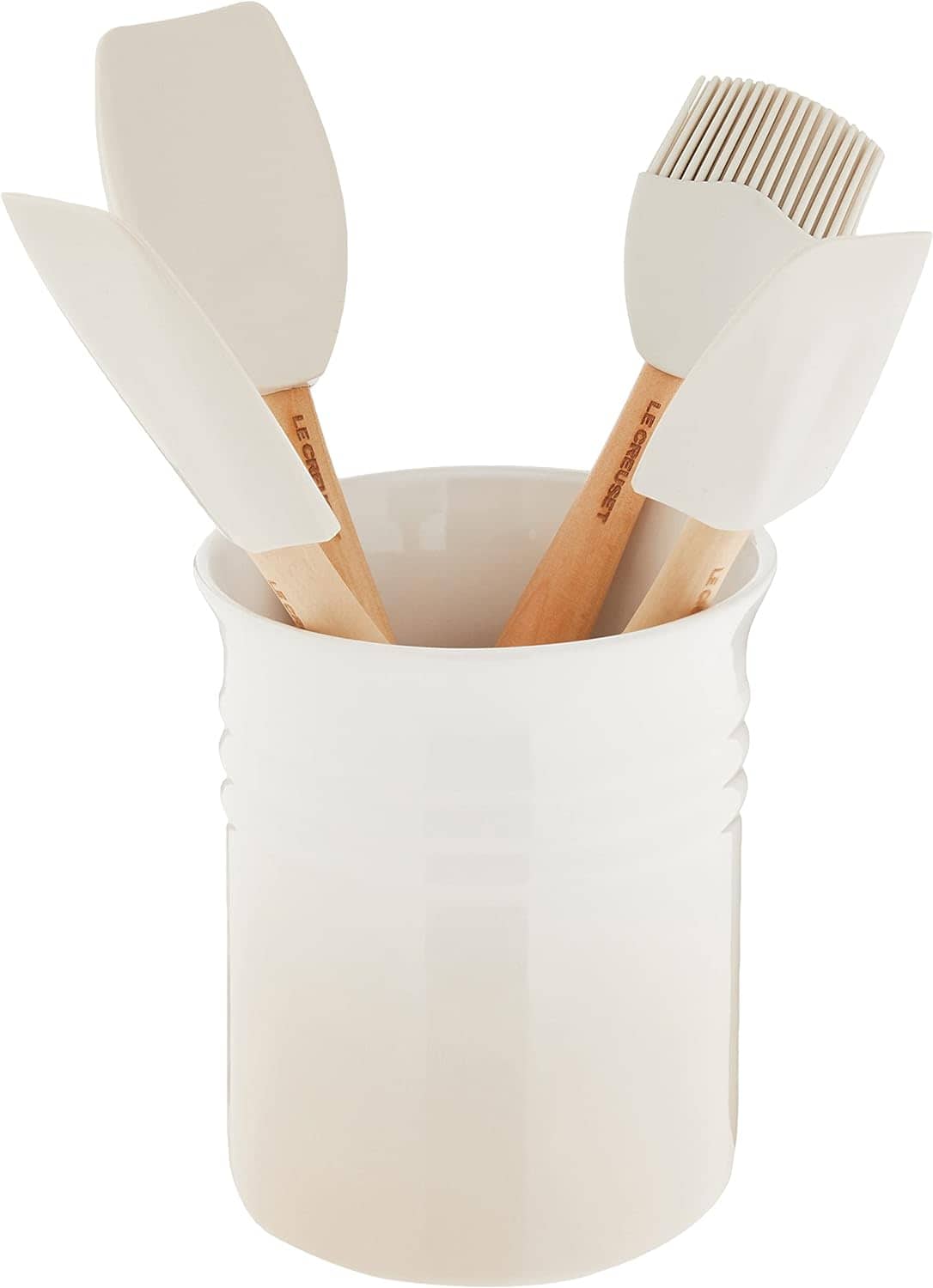 Paula's Apron Silicone Craft Series Utensil Set with Stoneware Crock, 5 pc, Meringue