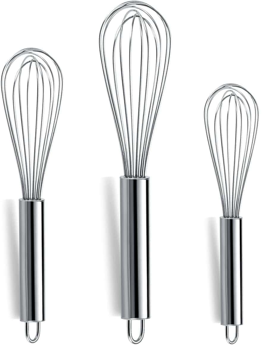 Paula's Apron Varilla para Batir batidor set de acero inoxidable de 8in,10in,12in 3 piezas,Batidora de Mano batidor de Alambre, Cocina Batidor