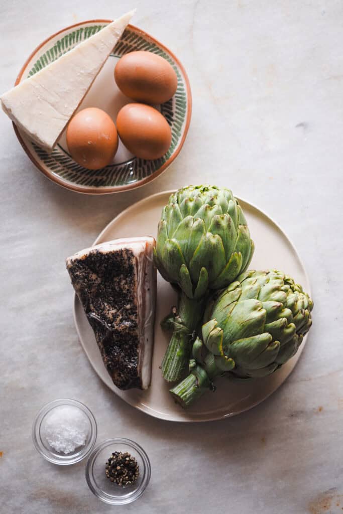 Ingredientes para hacer Flor de Alcachofa a la Carbonara