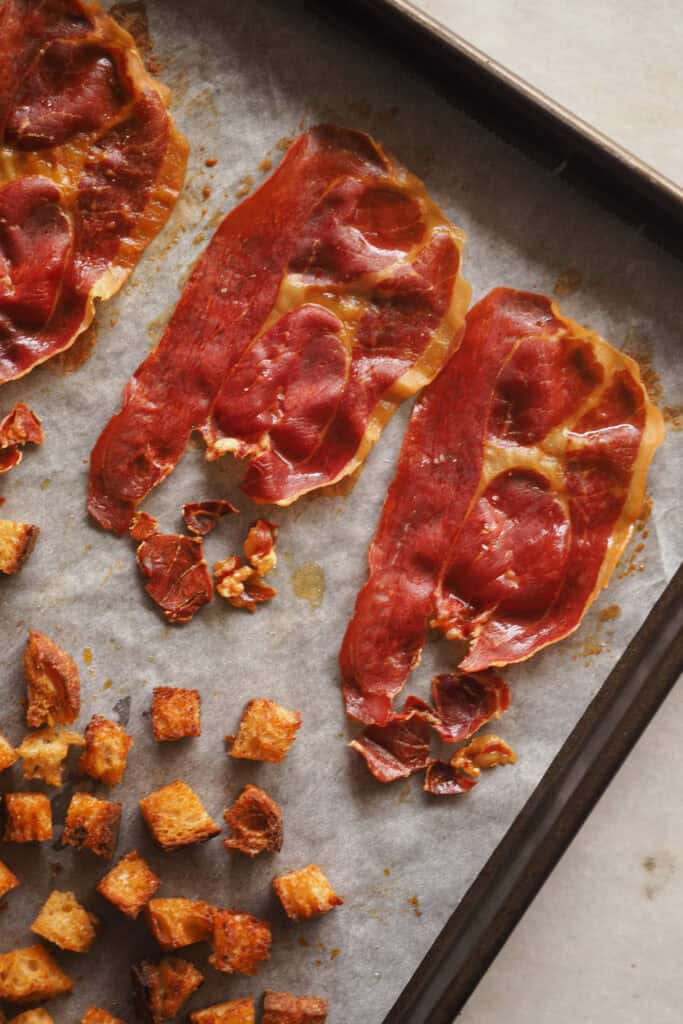 Jamón Serrano Crujiente después de haberlo horneado.