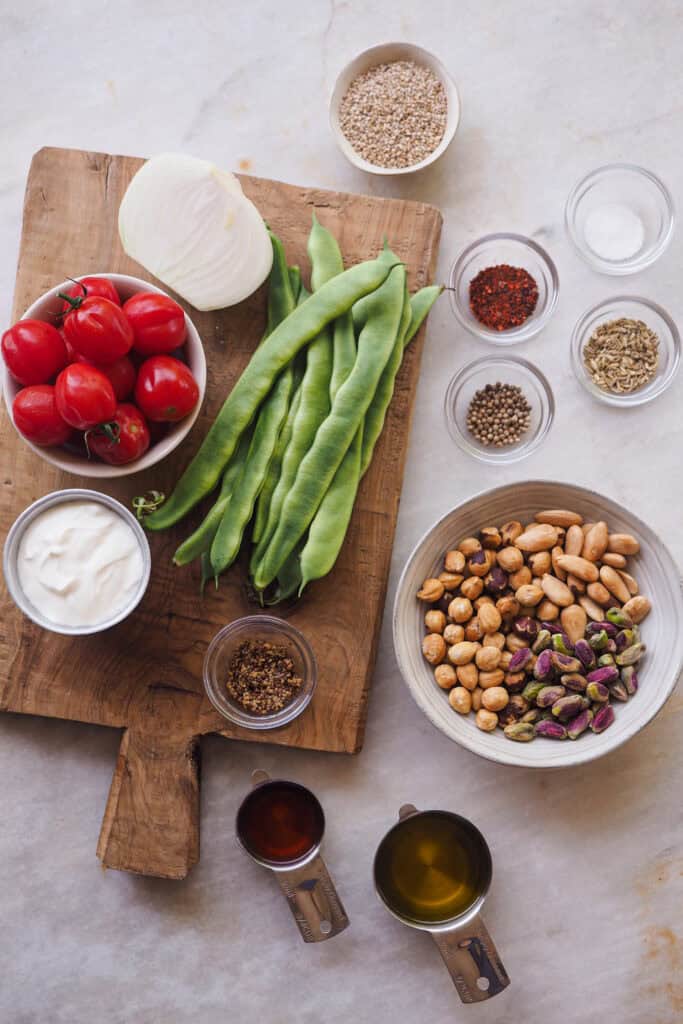 Ingredientes para hacer Ensalada de Judías Verdes y Tomate con Dukkah