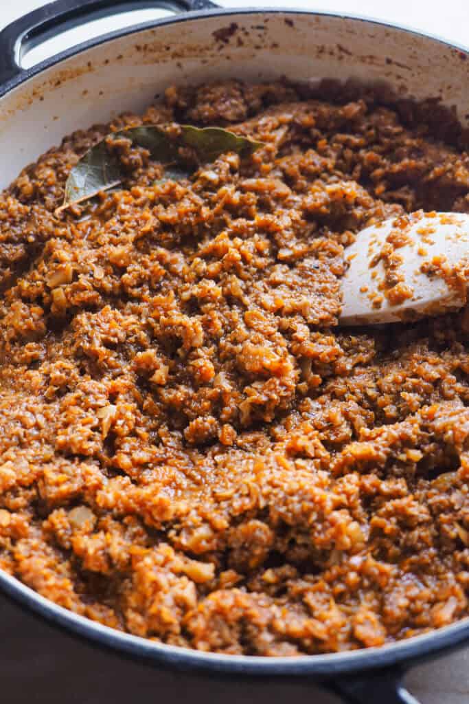 Boloñesa de coliflor, como la boloñesa tradicional pero vegana.