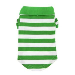 striped dog polo - greenery and white