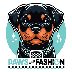 Adorable Rottweiler puppy wearing a stylish collar, perfect for pet fashion accessories and dog apparel.