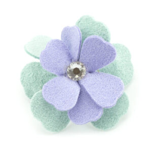 Susan Lanci Emma Flower dog hair bow in Periwinkle and Mint with a European crystal