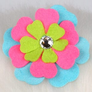 Fantasy Flower Dog Hair Bow in Kiwi, Perfect Pink and Tiffi Blue