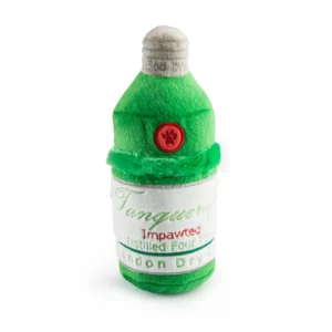 Front view of the green Tanqueruff squeaky bottle dog toy